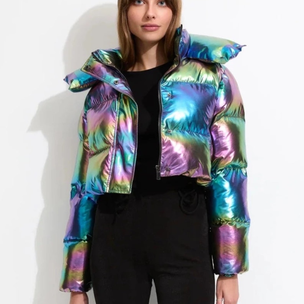 Unreal Fur Fractals Puffer Jacket in Mood Ring-60% OFF MSRP